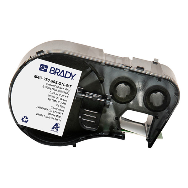 Brady M4C-750-595-GN-WT ruban vinyle 19,05 mm x 7,62 m (d'origine) - blanc sur vert M4C-750-595-GN-WT 148182 - 1