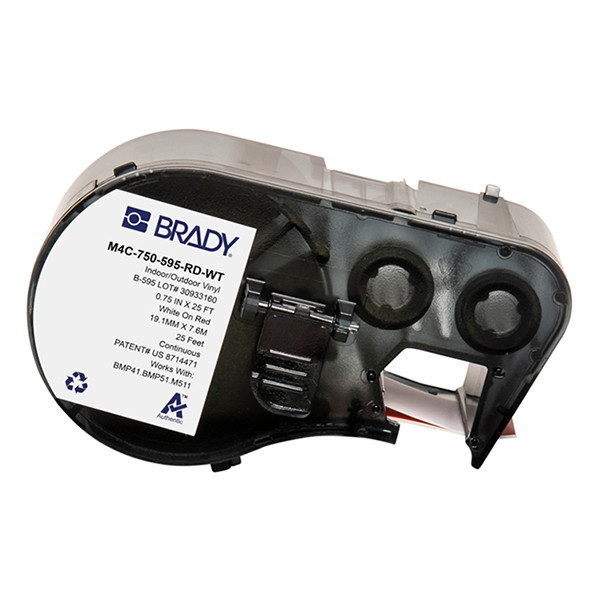 Brady M4C-750-595-RD-WT étiquettes en vinyle 19,05 mm x 7,62 m (d'origine) - blanc sur rouge M4C-750-595-RD-WT 147944 - 1