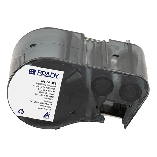 Brady M5-30-428 étiquettes en polyester métallisées 38,10 mm x 19,05 mm (d'origine) - noir sur gris clair M5-30-428 147991 - 1
