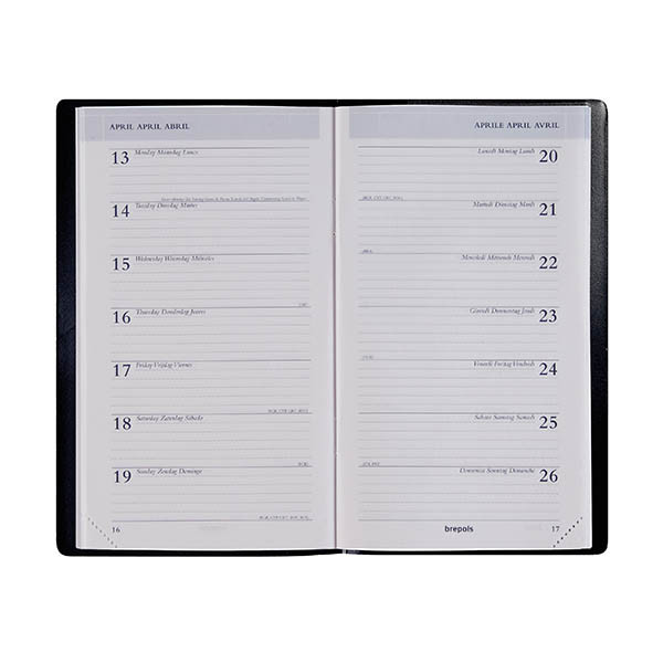 Brepols Breplan Genova agenda hebdomadaire 2027 (1 semaine par page) 6 langues - noir 440326 - 2