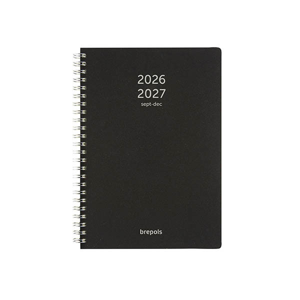 Brepols Bretime Polyprop 16 mois agenda semainier avec répartition par heure 2026-2027 (1 semaine par 2 pages) 6 langues - noir 440184 - 1
