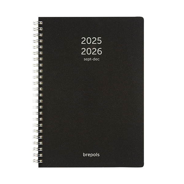 Brepols Bretime Polyprop agenda semainier 16 mois avec répartition par heure 2025-2026 (1 semaine sur 2 pages) 6 langues - noir 2.066.4910.01.4.0 262385 - 1