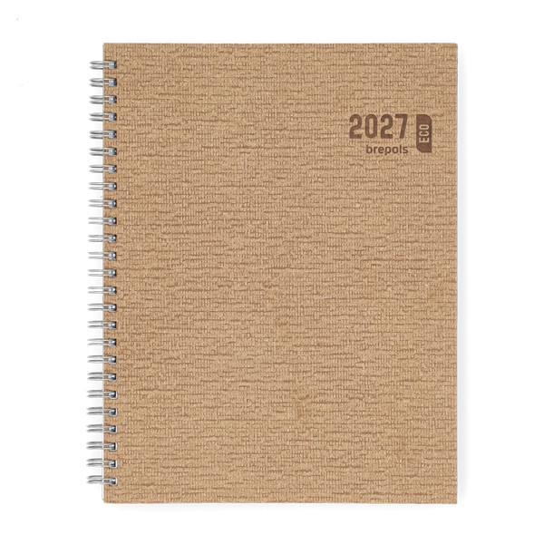 Brepols Ecotiming Kazar 2027 agenda semainier à spirale avec horaires (1 semaine sur 2 pages) 6 langues - beige 440357 - 1