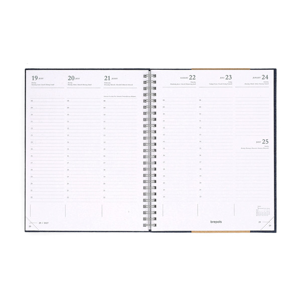 Brepols Ecotiming Kazar 2027 agenda semainier à spirale avec horaires (1 semaine sur 2 pages) 6 langues - bleu foncé 440358 - 2