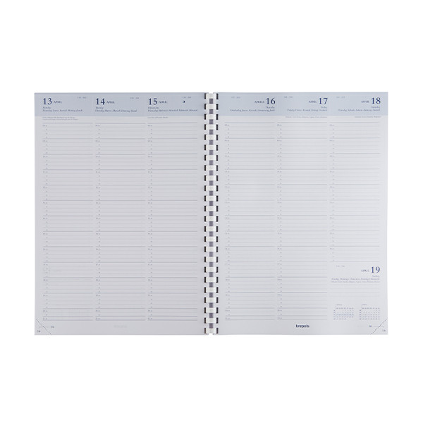 Brepols Omega Calpe agenda semainier avec répartition par quart d'heure 2026 (1 semaine sur 2 pages) 6 langues - noir 0.030.2582.01.2.0 262477 - 2