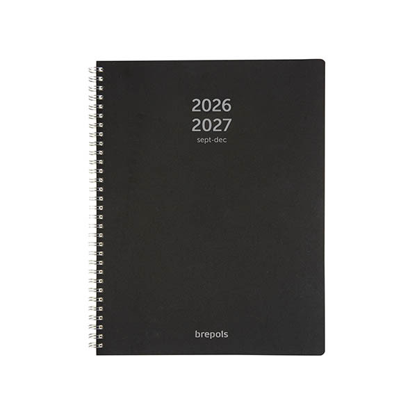 Brepols Polyprop 16 mois agenda semainier avec répartition par heure 2026-2027 (1 semaine par 2 pages) 4 langues - noir 440177 - 1