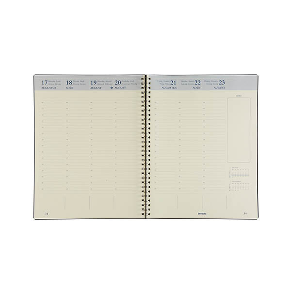 Brepols Polyprop 16 mois agenda semainier avec répartition par heure 2026-2027 (1 semaine par 2 pages) 4 langues - noir 440177 - 2