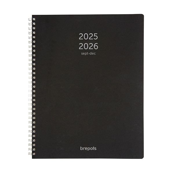 Brepols Polyprop agenda semainier 16 mois avec répartition par heure 2025-2026 4 langues (1 semaine sur 2 pages) - noir 2.242.4910.01.4.0 261046 - 1