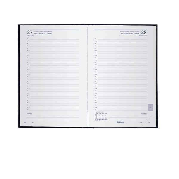 Brepols Saturnus Basic Lima agenda journalier 2027 (1 jour par page) 4 langues avec divisions par demi-heure - noir 440270 - 2