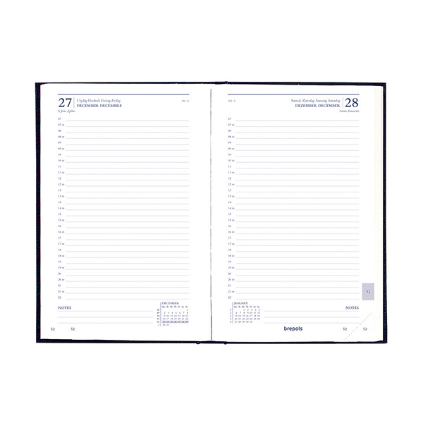 Brepols Saturnus Lima Basic agenda journalier 2026 avec répartition par demi-heure (1 jour par page) 4 langues - noir 0.015.1255.01.6.0 262445 - 2