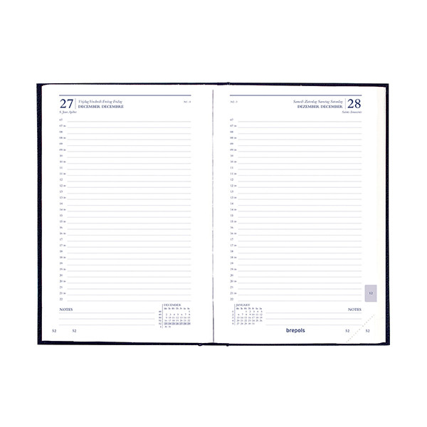 Brepols Saturnus Luxe Dubletta agenda journalier avec répartition par demi-heure 2026 (1 jour par page) 4 langues - bleu 0.216.5455.99.6.0BL 262435 - 2