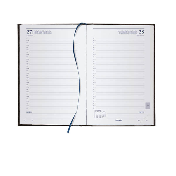 Brepols Saturnus Luxe Lima 2027 agenda avec répartition par demi-heure (1 jour par page) 4 langues - noir 440206 - 2