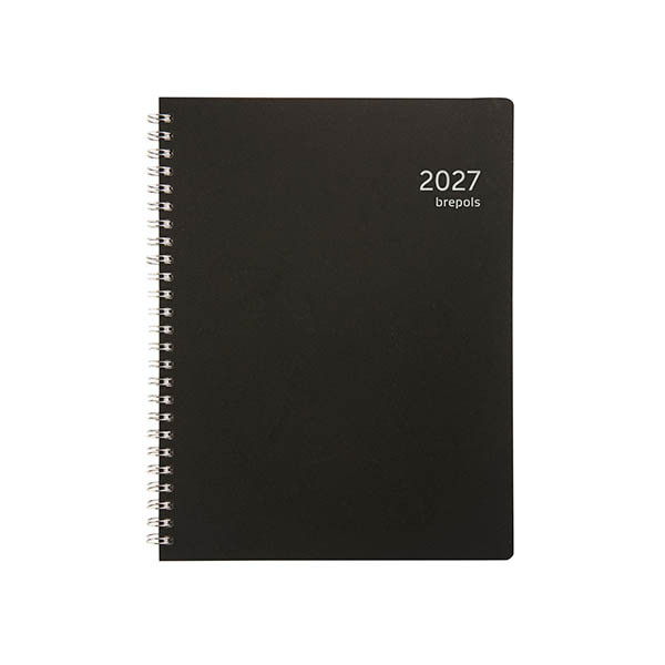 Brepols Timing Recycled PP agenda hebdomadaire 2027 (1 semaine par 2 pages) 4 langues - noir 440297 - 1