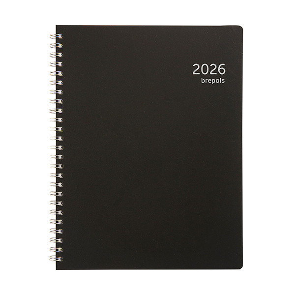 Brepols Timing Recycled PP agenda semainier 2026 avec répartition par heure (1 semaine sur 2 pages) 4 langues - noir 0.137.4910.01.4.0 262476 - 1