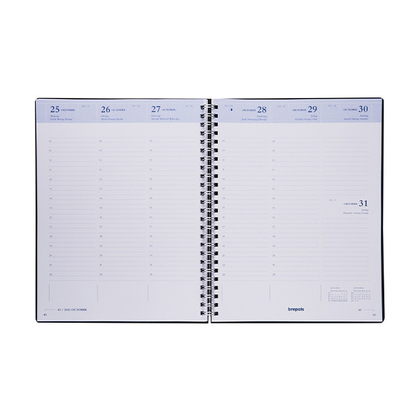 Brepols Timing Recycled PP agenda semainier 2026 avec répartition par heure (1 semaine sur 2 pages) 4 langues - noir 0.137.4910.01.4.0 262476 - 2