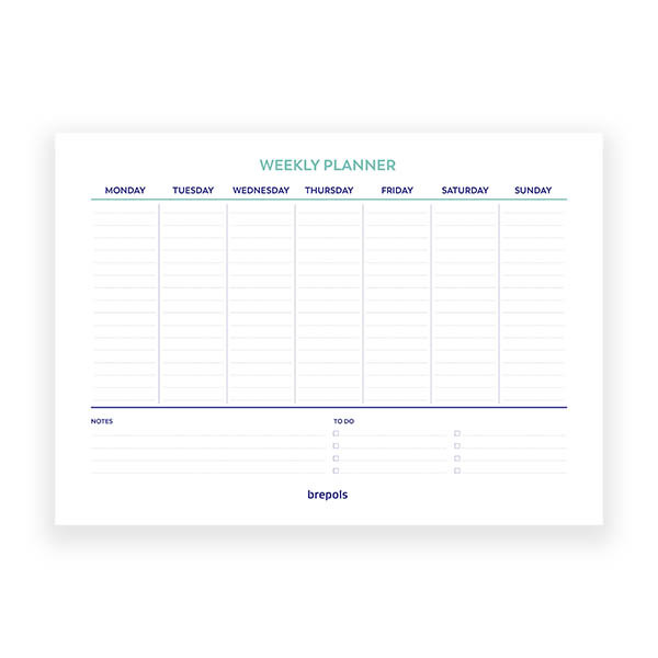 Brepols calendrier hebdomadaire non daté (56 feuilles) ANGL - bleu 1.890.9900.99.5.0BL 262552 - 2