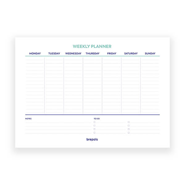 Brepols calendrier hebdomadaire non daté (56 feuilles) ANGL - vert 1.890.9900.99.5.0GR 262551 - 2