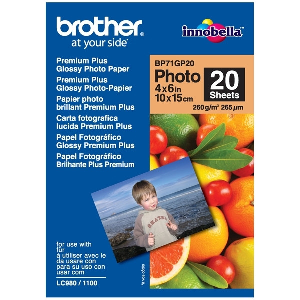 Brother BP71GP20 Premium Plus Glossy papier photo 260 g/m² 10 x 15 cm (20 feuilles) BP71GP20 063502 - 1