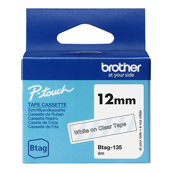 Brother Btag-135 ruban non laminé 12 mm (d'origine) - blanc sur transparent BTAG135 080348 - 1