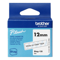 Brother Btag-135 ruban non laminé 12 mm (d'origine) - blanc sur transparent BTAG135 080348