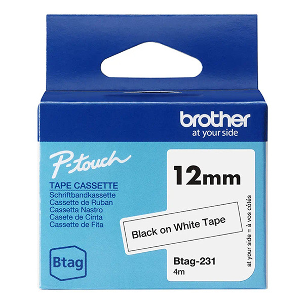Brother Btag-231 ruban non laminé 12 mm (d'origine) - noir sur blanc BTAG231 080350 - 1