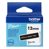 Brother Btag-335 ruban non laminé 12 mm (d'origine) - blanc sur noir BTAG335 080356