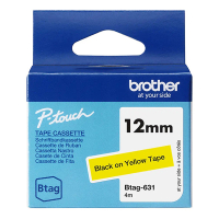 Brother Btag-631 ruban non laminé 12 mm (d'origine) - noir sur jaune BTAG631 080358