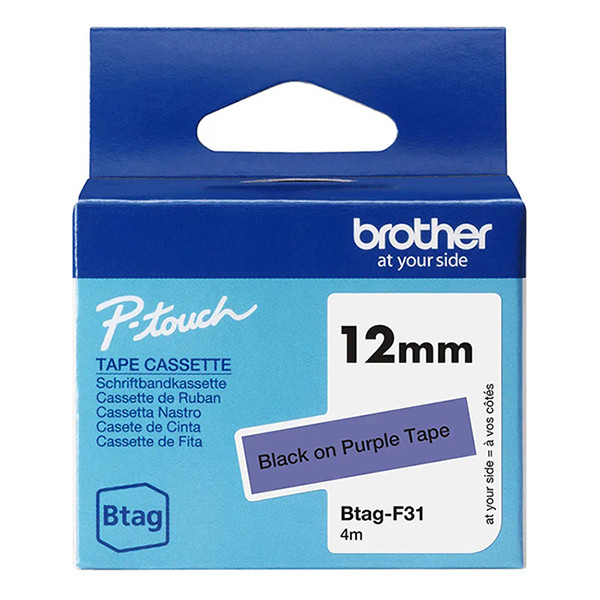 Brother Btag-F31 ruban non laminé 12 mm (d'origine) - noir sur violet BTAGF31 080360 - 1