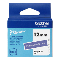 Brother Btag-F35 ruban non laminé 12 mm (d'origine) - blanc sur violet BTAGF35 080362