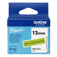 Brother Btag-G31 Ruban non laminé 12 mm (d'origine) - noir sur vert clair BTAGG31 080364