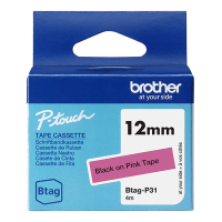 Brother Btag-P31 ruban non laminé 12 mm (d'origine) - noir sur rose BTAGP31 080370