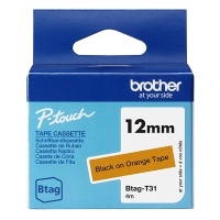 Brother Btag-T31 ruban non laminé 12 mm (d'origine) - noir sur orange BTAGT31 080374