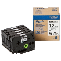 Brother HGe-231V5 cassette à ruban haute résolution 12 mm 5 unités (d'origine) - noir sur blanc HGe231V5 080912