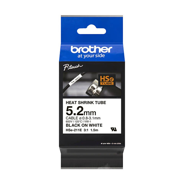 Brother HSe-211E étiquettes pour gaine thermorétractable 6 mm (d'origine) - noir sur blanc HSE211E 350600 - 1