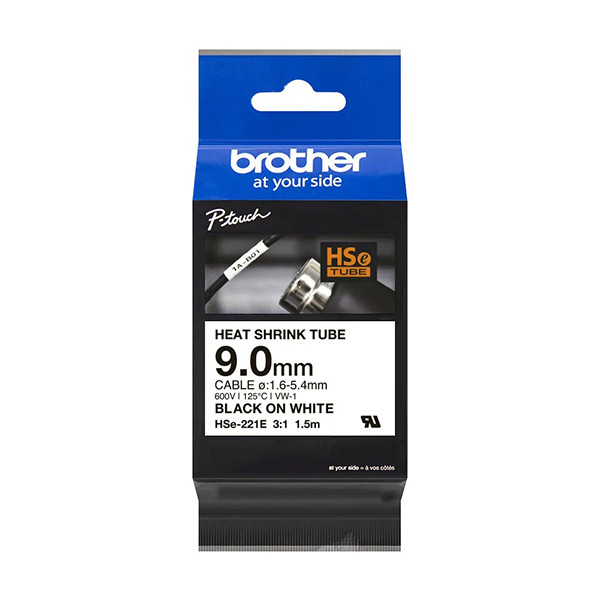 Brother HSe-221E étiquettes pour gaine thermorétractable 9 mm (d'origine) - noir sur blanc HSE221E 350596 - 1