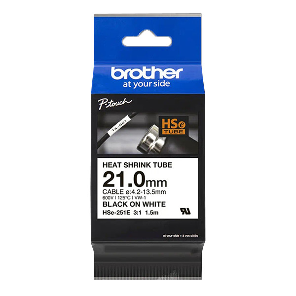 Brother HSe-251E cassette à ruban thermorétractable 21 mm (d'origine) - noir sur blanc HSE251E 089224 - 1