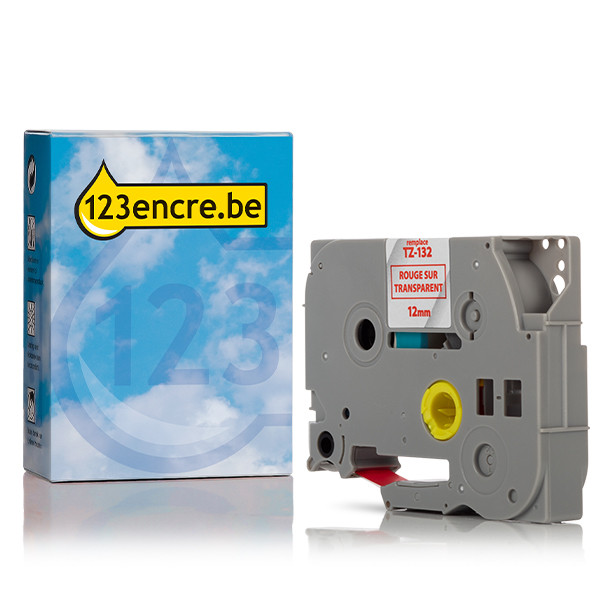 Marque 123encre remplace Brother TZe-132 ruban 12 mm - rouge sur transparent 080617 - 1
