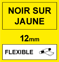 Brother Marque 123encre remplace Brother TZe-FX631 ruban Flexi ID 12 mm- noir sur jaune TZeFX631C 080829