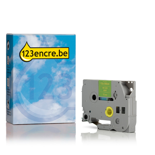 Marque 123encre remplace Brother TZe-RM34 ruban 12 mm - or sur vert menthe 350545 - 1