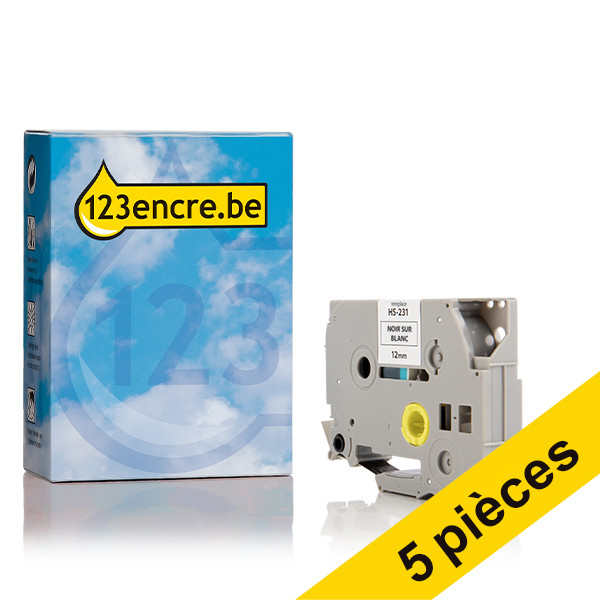 Brother Offre: Marque 123encre remplace 5x Brother HSe-231 ruban thermorétractable 12 mm  - noir sur blanc HSE231C 650639 - 1