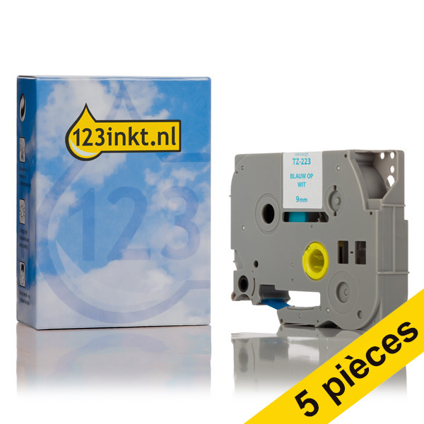 Brother Offre: Marque 123encre remplace 5x Brother TZe-223 ruban 9 mm  - bleu sur blanc TZe223C 650682 - 1