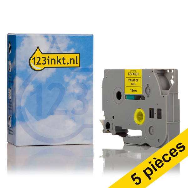 Brother Offre: Marque 123encre remplace 5x Brother TZe-FX631 ruban Flexi ID 12 mm  - noir sur jaune TZeFX631C 650669 - 1