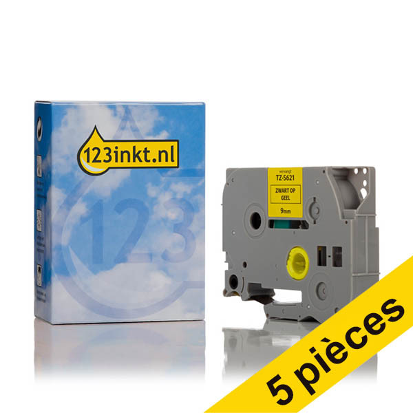 Offre : 5x 123encre remplace Brother TZe-S621 ruban adhésif supplémentaire 9 mm - noir sur jaune 650853 - 1