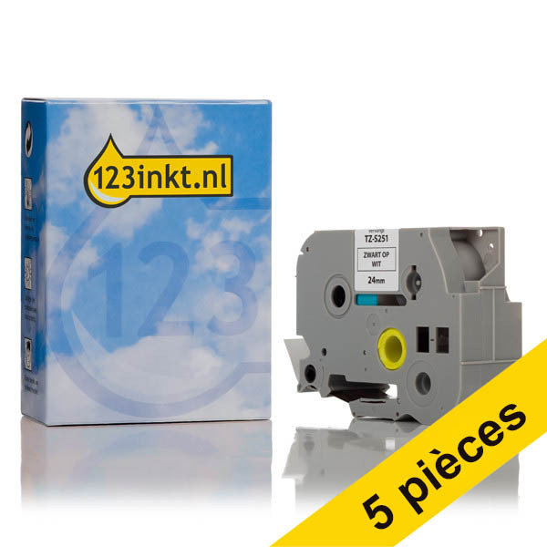 Offre : 5x Marque 123encre remplace Brother TZe-S251 ruban à forte adhérence 24 mm - noir sur blanc 653084 - 1