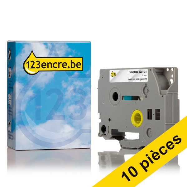 Brother Offre : 10x Marque 123encre remplace Brother TZe-131 ruban 12 mm - noir sur transparent TZe131C 650787 - 1