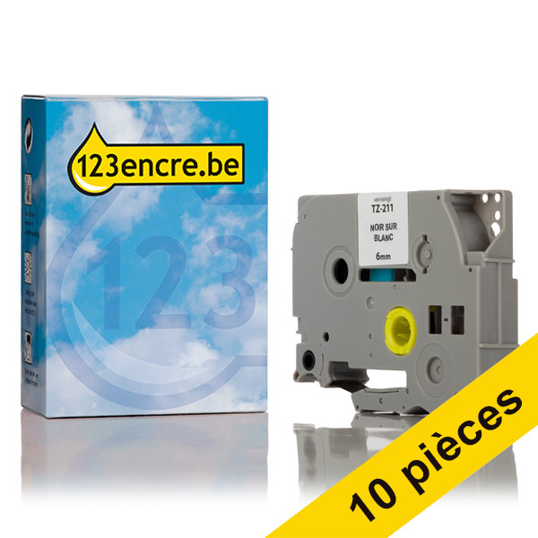 Brother Offre : 10x Marque 123encre remplace Brother TZe-211 ruban 6 mm - noir sur blanc TZe211C 650780 - 1