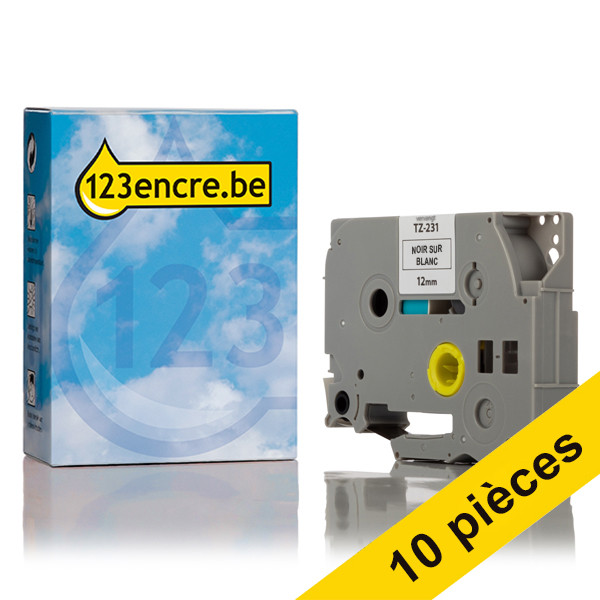 Brother Offre : 10x Marque 123encre remplace Brother TZe-231 ruban 12 mm - noir sur blanc TZe231C 650775 - 1