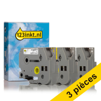Offre : 3x marque 123encre remplace Brother TZe 18 mm multipack de rubans - noir sur blanc/sur jaune/sur transparent 089293