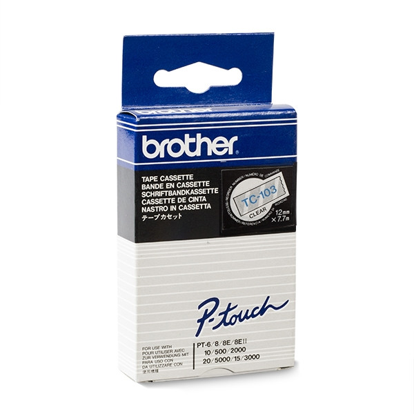 Brother TC-103 'extrême' cassette à ruban 12 mm (d'origine) - bleu sur transparent TC-103 088828 - 1