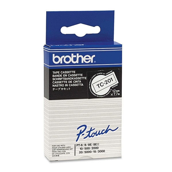 Brother TC-201 'extrême' cassette à ruban 12 mm (d'origine) - noir sur blanc TC-201 080502 - 1